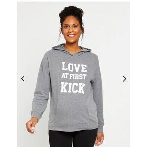 LOVE AT FIRST KICK GRAPHIC MATERNITY HOODIE SWEATSHIRT xs